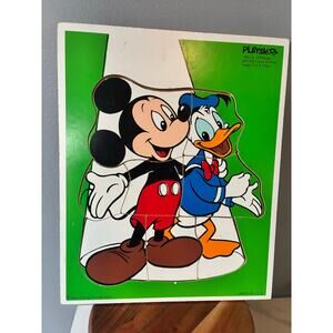 1970s Playskool Disney Productions Puzzle Mickey Donald 8 Piece Wooden Board